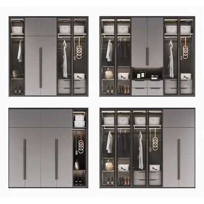 灰色のフィットベッドルームワードローブ